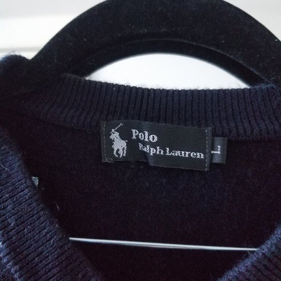 NWOT Polo Ralph Lauren Men's 100% Cashmere Sweater V Neck Navy L - Picture 3 of 4